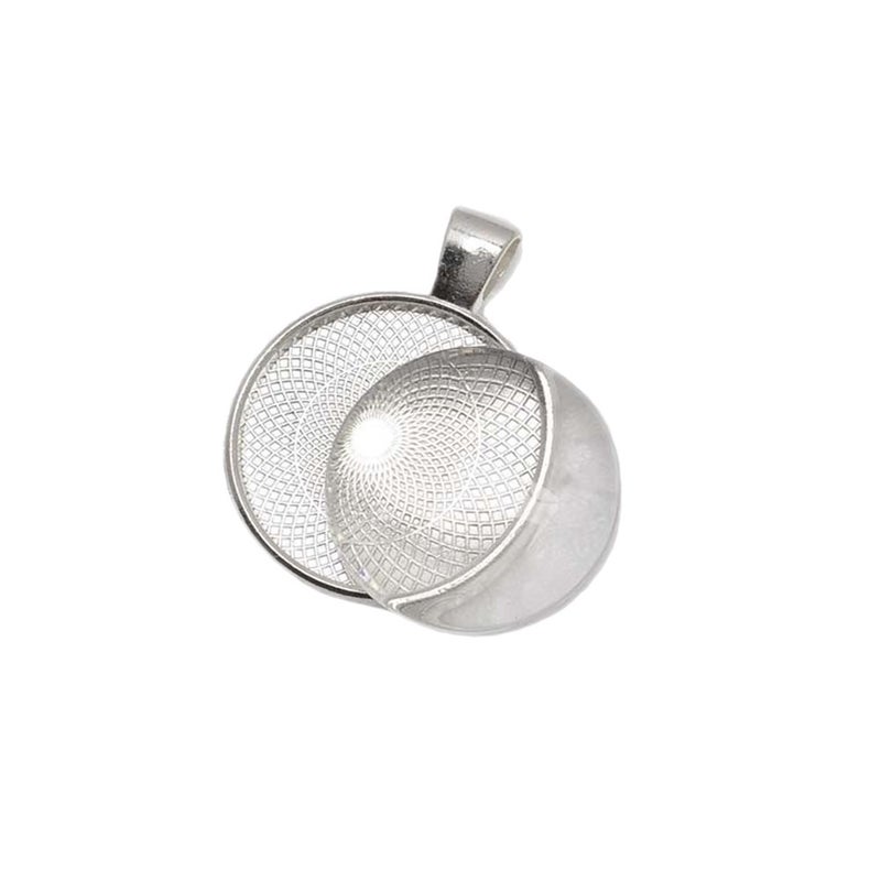 Miraclekoo 40 Pcs Silver Round Pendant Trays with Glass Cabochons 25 mm Blanks Bezel Pendant Trays Set for Photo Resin Craft Jewelry Making - Image 3